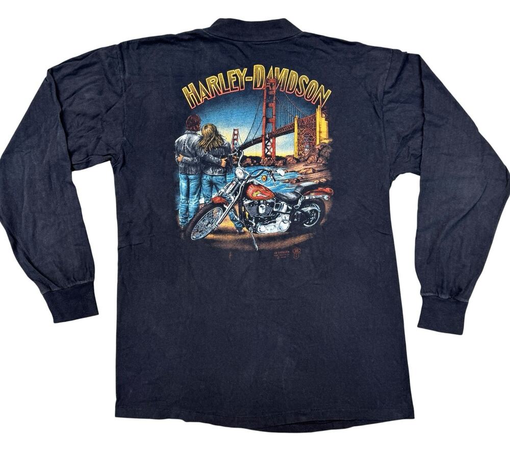 RARE Vintage 3D Emblem Harley Davidson Long Sleeve Double sided Tee 1989 - L